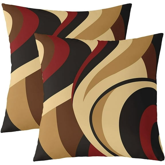 Ryan; Red Brown Spiral Throw Pillow Covers Modern Simple Abstract Stripes Swirls Pillow Cases for Kids Teens Adults Simple Geometric Circles Decor Cushion Covers for Couch Office 18x18 Inch Set of 2