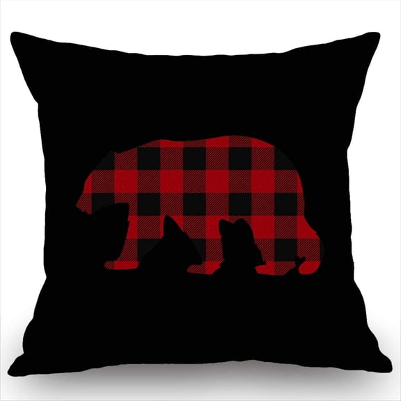 Ryan; Red Buffalo Plaid Bear Pillow Cover, Farmhouse Pillow, Farmhouse Decor, Farmhouse Pillow Cover, Buffalo Pillow Cover