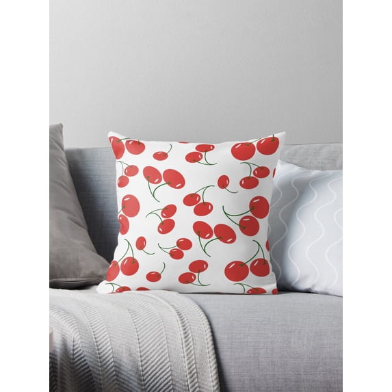 Ryan; Red Cherry Cartoon Seamless 45x45cm Pillow Cover – Playful Fruit Pattern for Kitchen, Kids' Room or Summer Decor