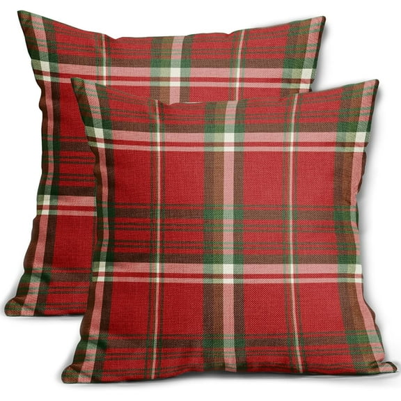 Ryan; Red Green Christmas Plaid Pillow Covers 18x18 Set of 2 Xmas Buffalo Tartan Print Holiday Decorative Throw Pillows Outdoor Pillowcase Square Farmhouse Cushion Case Decor for Couch Sofa Bed
