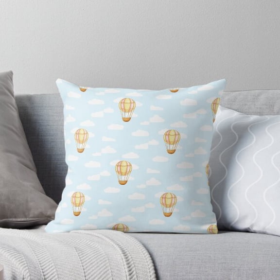 Ryan; Whimsical “Balloon on the Sky” Throw Pillow Cover with Soft Pastel Colors for Cozy Decor 45x45cm (18x18 inch)