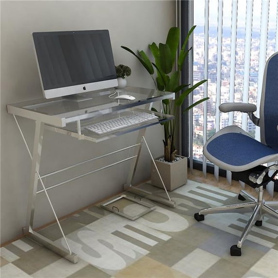 Ryan Rove RR1053-WS Becker Metal & Glass Computer Desk in Silver