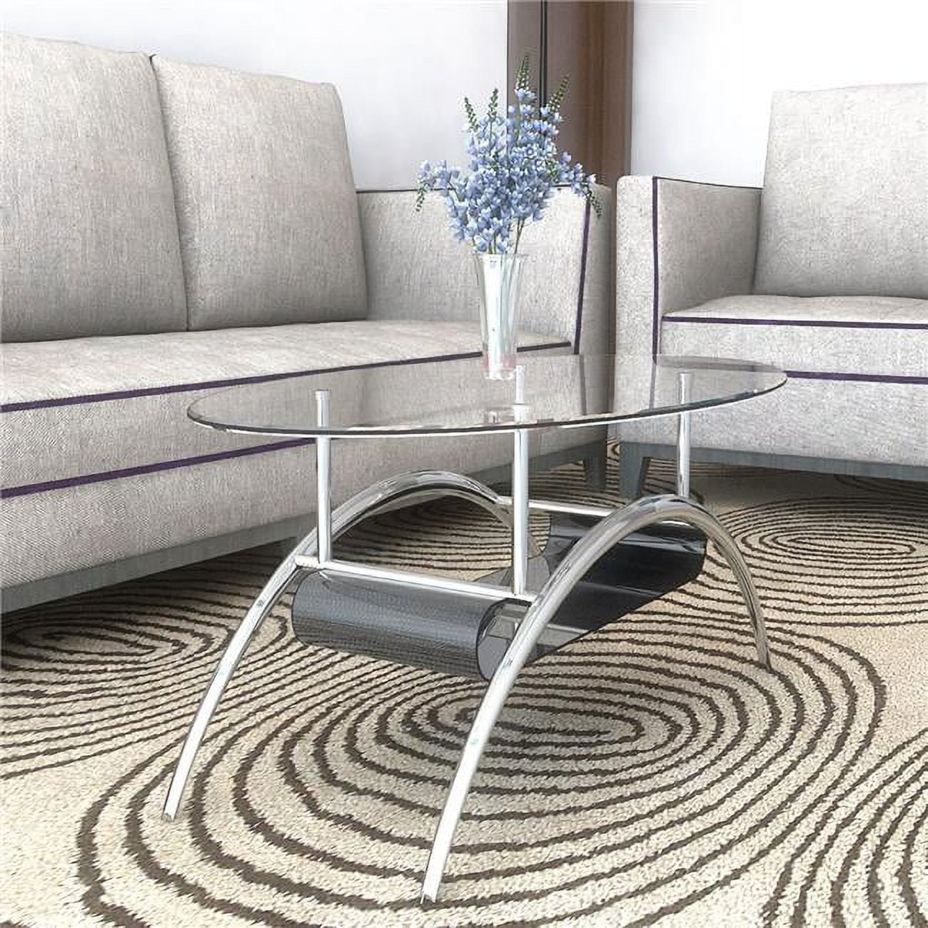 Ryan Rove Cleveland 38 Inch Glass Coffee Table With Black Mesh Magazine Holder