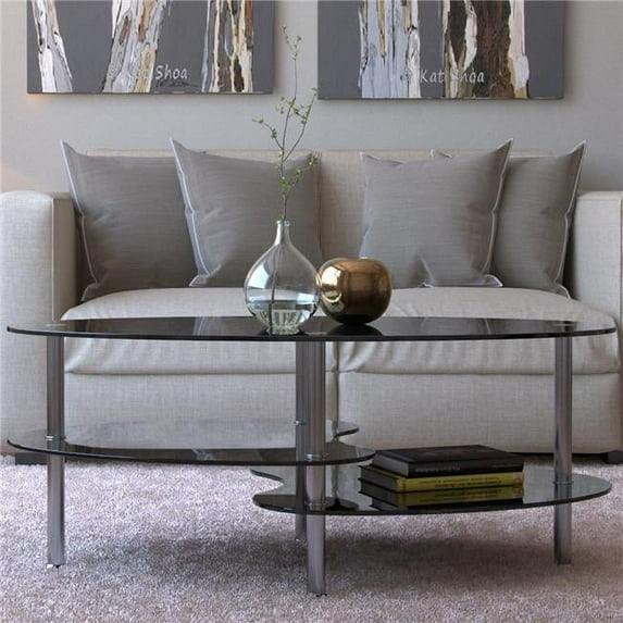 Ryan Rove RR1073-WS Elm 38 in. Oval Two Tier Black Glass Coffee Table