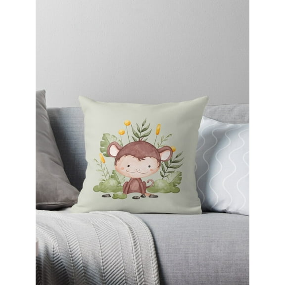 Ryan; Safari Adventure Monkey Animals Pillow Cover – Cute 45x45cm Cushion for Jungle Nursery Theme