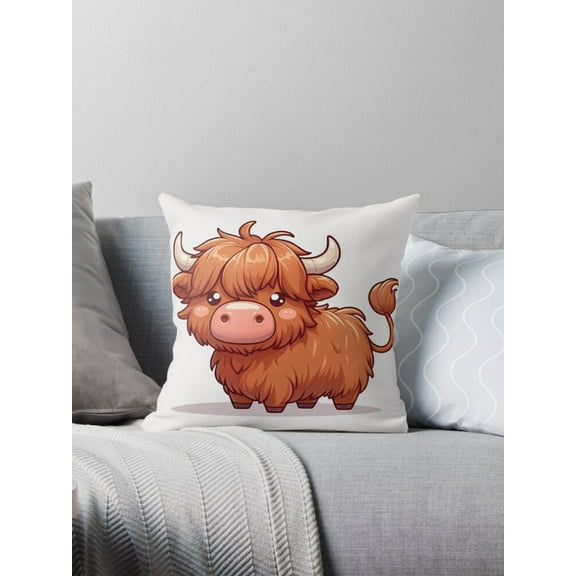 Ryan; Scottish Highland Cow Throw Pillow with Rustic Country Style for Farmhouse Decor, Nature-Themed Room or Cozy Accent Pillow