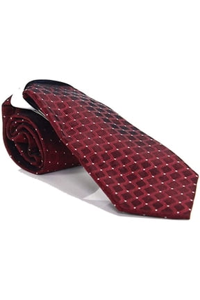 Mens Neck Tie Silk Geometric Sovana Grid Red