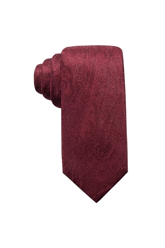 Mens Paisley Slim Silk Ties, Dark Red