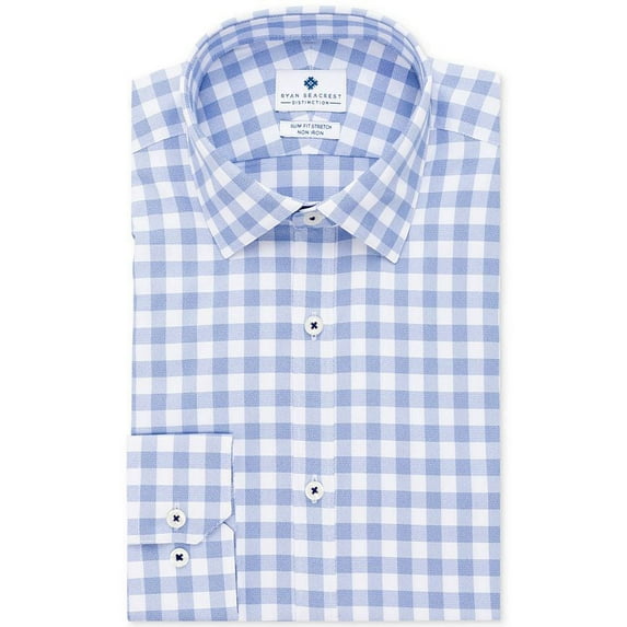 Ryan Seacrest Distinction Men's Ultimate Active Slim Fit Non Iron Performance Stretch Check Dress Shirt White Size 32-33