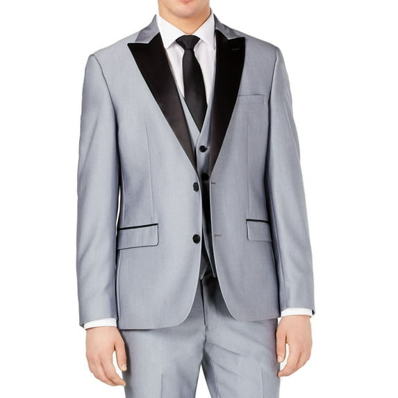 Ryan Seacrest Distinction Mens Prom Jacket Long Satin Blazer Silver 42