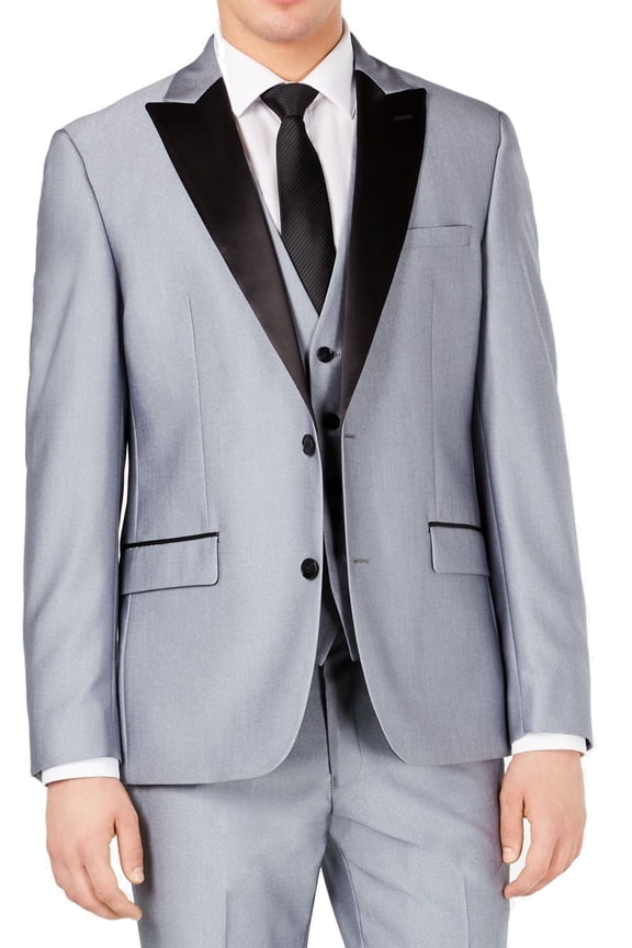 Mens Prom Jacket Long Satin Blazer Silver 42