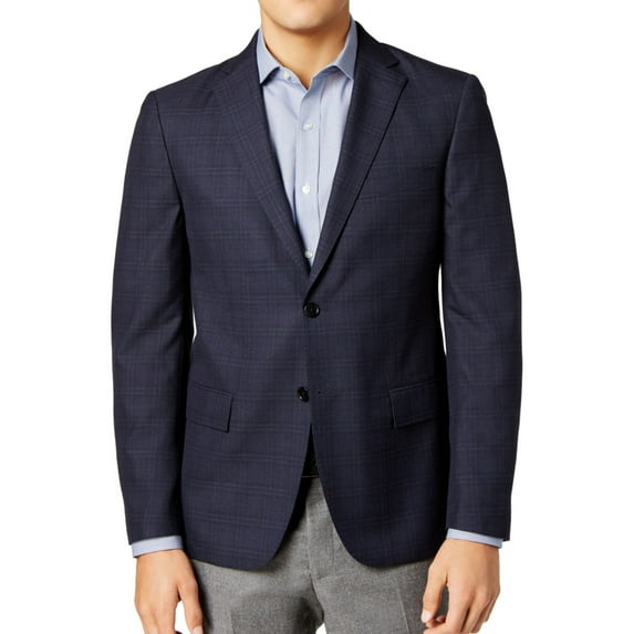 Ryan Seacrest Distinction Mens Slim Fit Blue Gray Windowpane Sport Coat Blue 40L