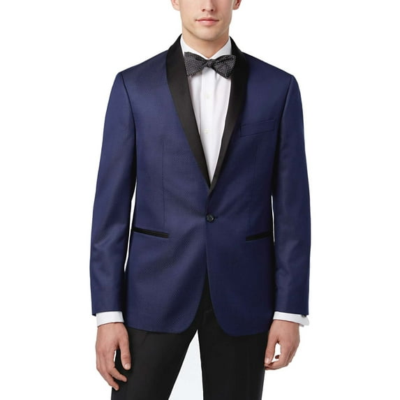 Ryan Seacrest Distinction Mens Slim-Fit Microdot Dinner Jacket 40 Long 40L Blue