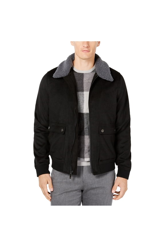 Ryan Seacrest Mens Bomber Aviator Jacket, Black, Medium