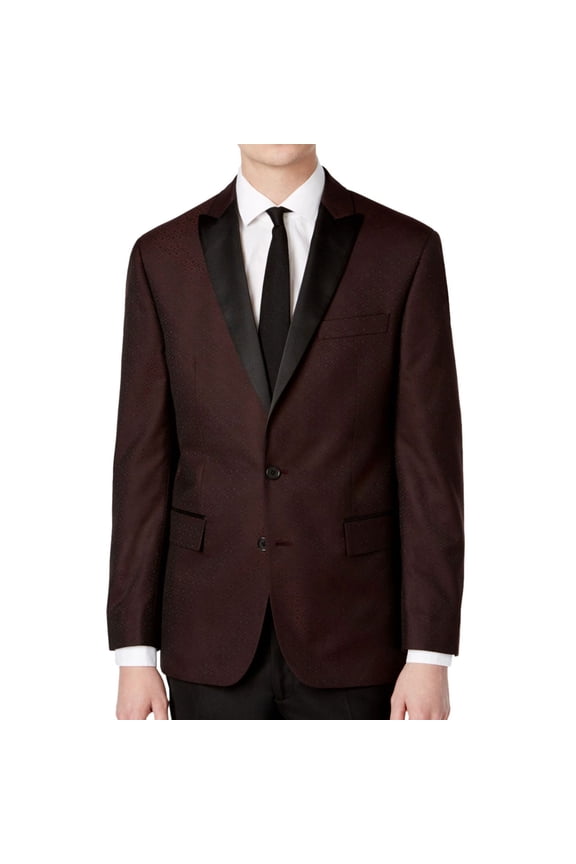 Ryan Seacrest Mens Brocade Two Button Blazer Jacket, Red, 42 Short