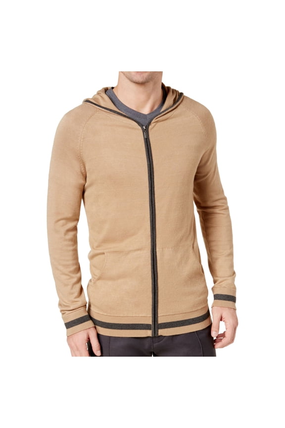 Ryan Seacrest Mens Contrast Hoodie Sweatshirt, Beige, Large