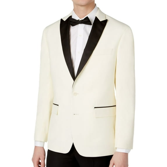 Ryan Seacrest Mens Dinner Two Button Blazer Jacket, Off-White, 40 Long