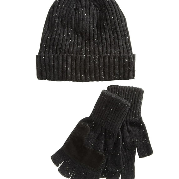 Ryan Seacrest Mens Donegal Beanie Gloves, Black, One Size