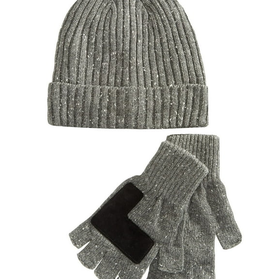 Ryan Seacrest Mens Donegal Beanie Gloves, Grey, One Size