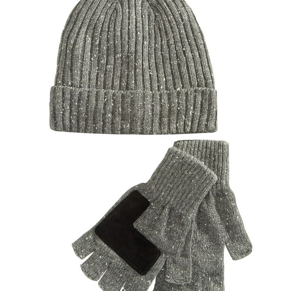 Ryan Seacrest Mens Donegal Beanie Gloves, Grey, One Size