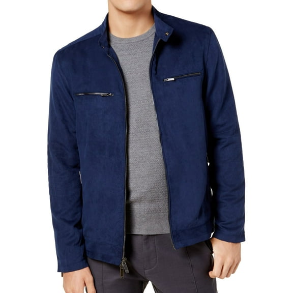 Ryan Seacrest Mens Faux Suede Jacket, Blue, X-Large