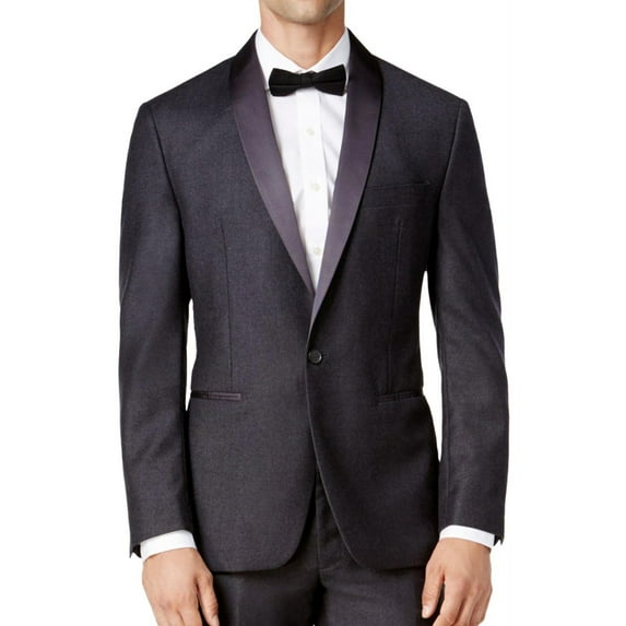 Ryan Seacrest Mens Flannel One Button Blazer Jacket, Grey, 38 Regular