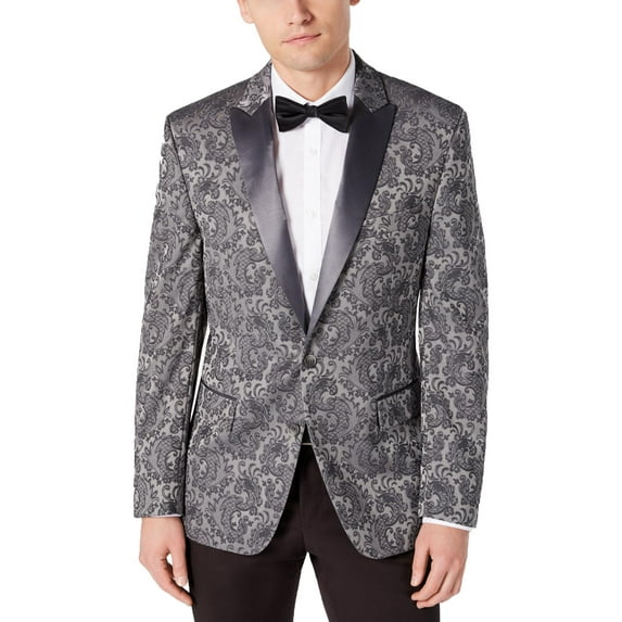 Ryan Seacrest Mens Jacquard Satin Trim Two-Button Blazer