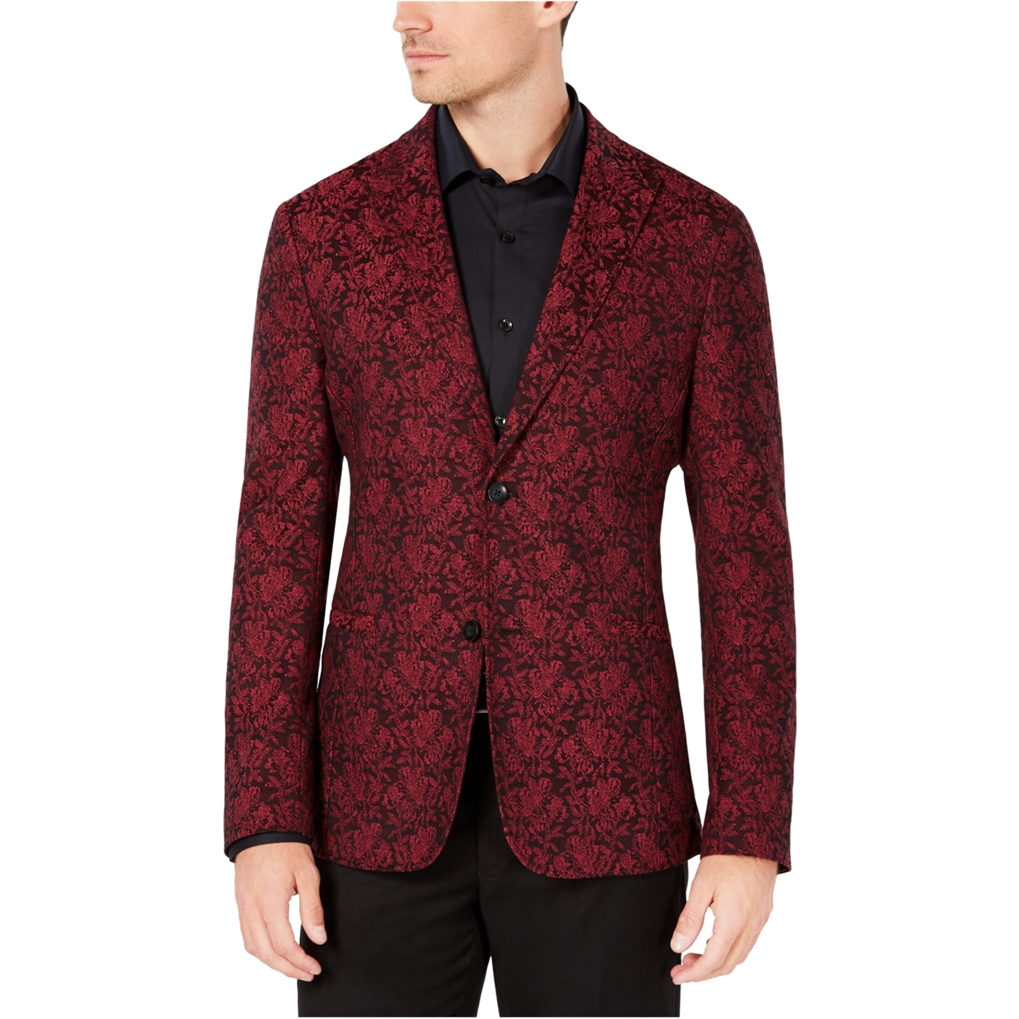 Ryan Seacrest Mens Jacquard Two Button Blazer Jacket Red Large