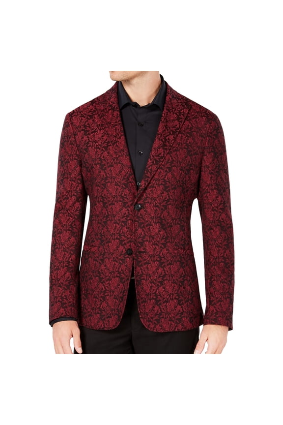 Ryan Seacrest Mens Jacquard Two Button Blazer Jacket, Red, Medium