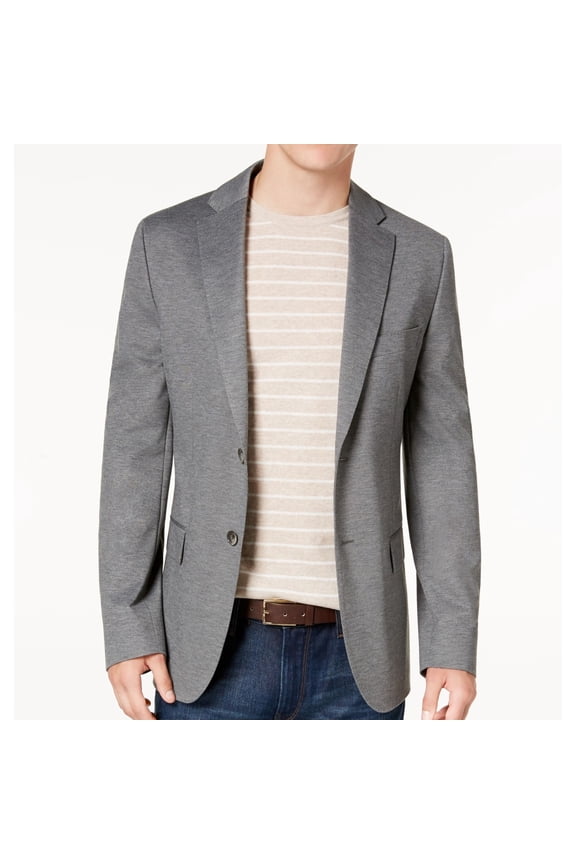 Ryan Seacrest Mens Knit Heather Two Button Blazer Jacket, Grey, 44 Short