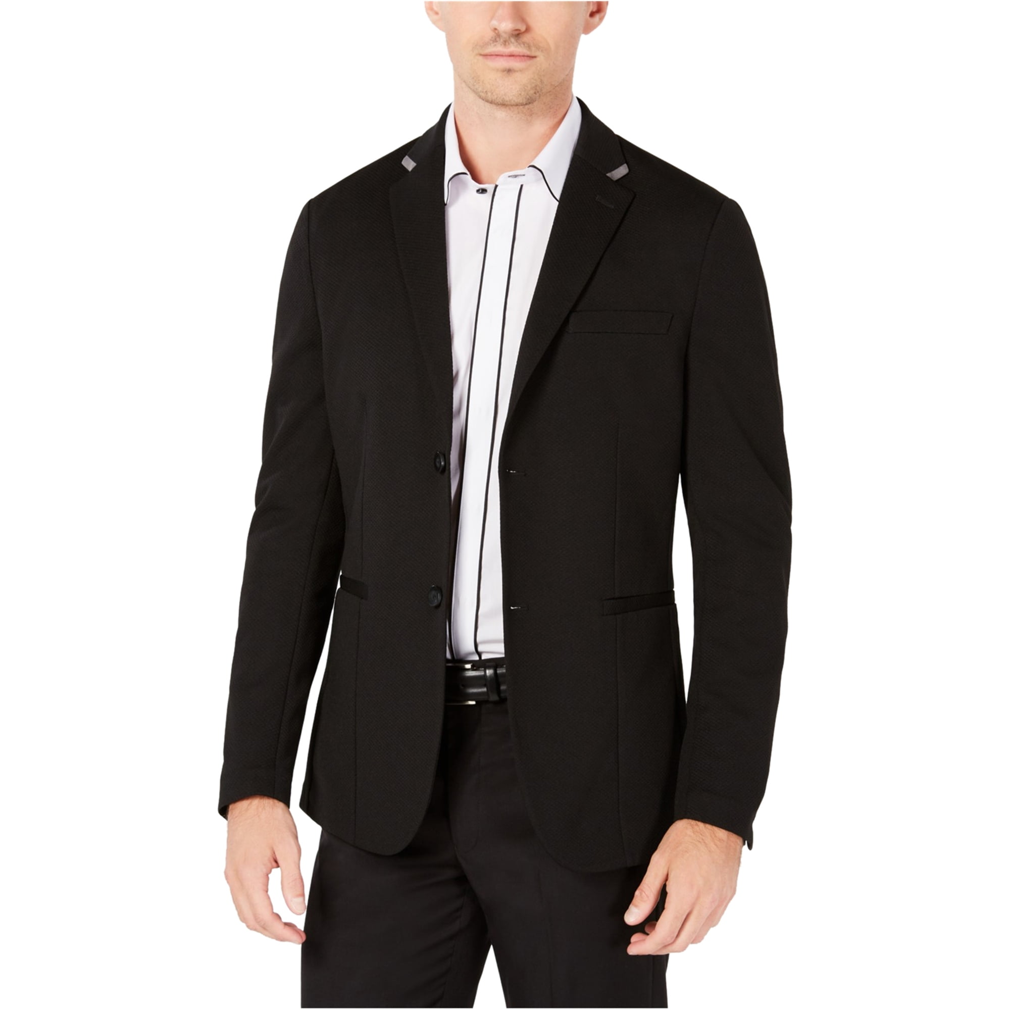 Ryan Seacrest Mens Knit Two Button Blazer Jacket Black X Large