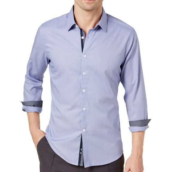 Ryan Seacrest Mens Micro-Pattern Button Up Shirt, Blue, XX-Large