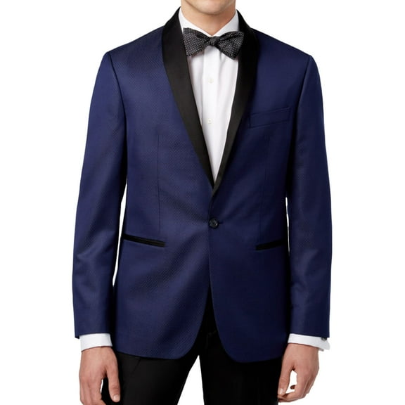 Ryan Seacrest Mens Microdot Dinner One Button Blazer Jacket, Blue, 42 Long