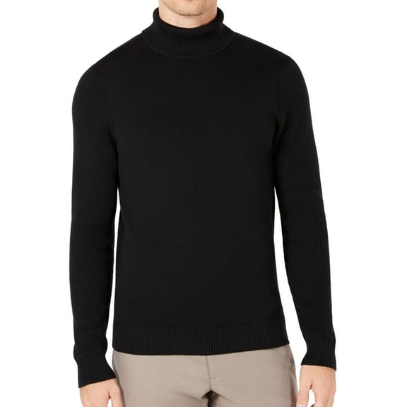 Ryan Seacrest Mens Mixed Guage Pullover Sweater, Black, Large