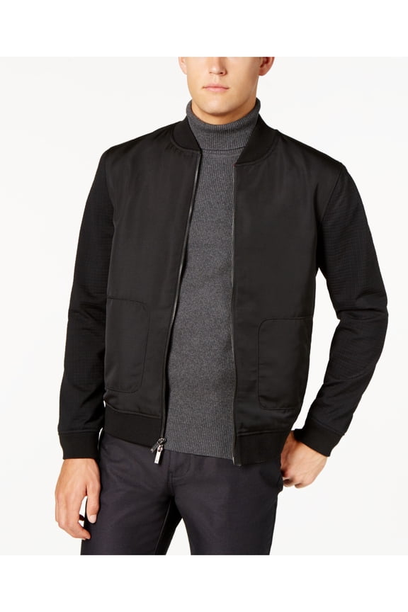 Ryan Seacrest Mens Mixed-Media Bomber Jacket