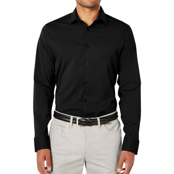 Ryan Seacrest Mens Modern Button Up Shirt, Black, Small
