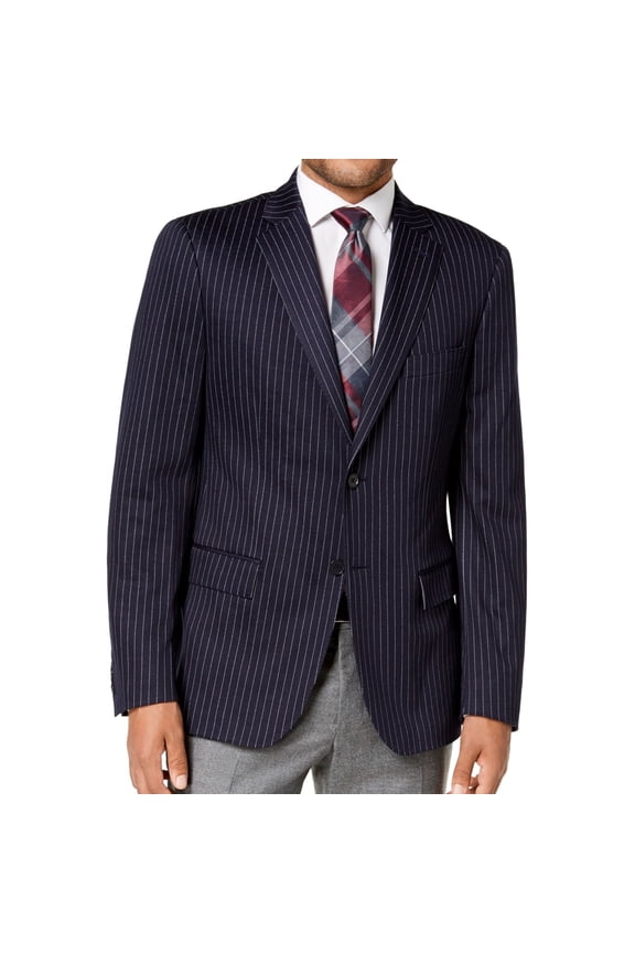 Ryan Seacrest Mens Modern-Fit Pinstripe Two Button Blazer Jacket, Blue, 40 Long