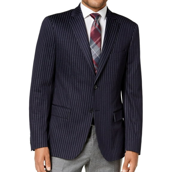 Ryan Seacrest Mens Modern-Fit Pinstripe Two Button Blazer Jacket, Blue, 46 Regular