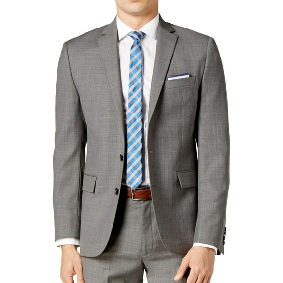 Ryan Seacrest Mens Modern Fit Two Button Blazer Jacket, Grey, 40 Long