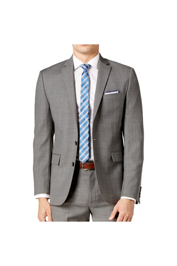 Ryan Seacrest Mens Modern Fit Two Button Blazer Jacket, Grey, 40 Long