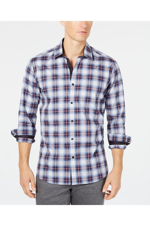 Ryan Seacrest Mens Plaid Button Up Shirt, Multicoloured, Small