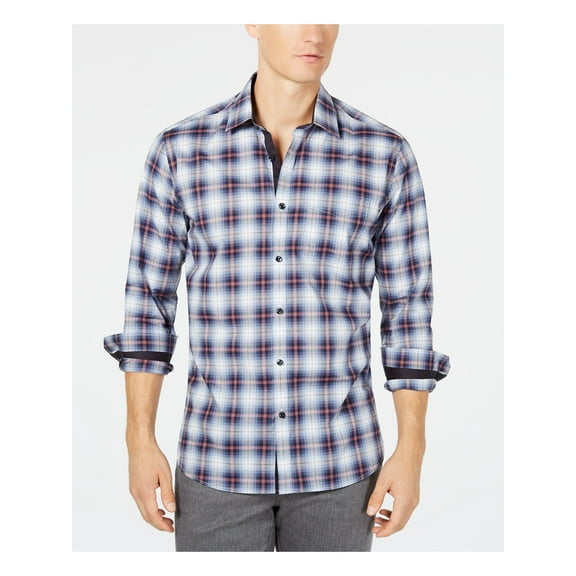 Ryan Seacrest Mens Plaid Button Up Shirt, Multicoloured, Small