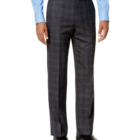 Ryan Seacrest Mens Plaid Casual Trouser Pants, Grey, 32W x 32L
