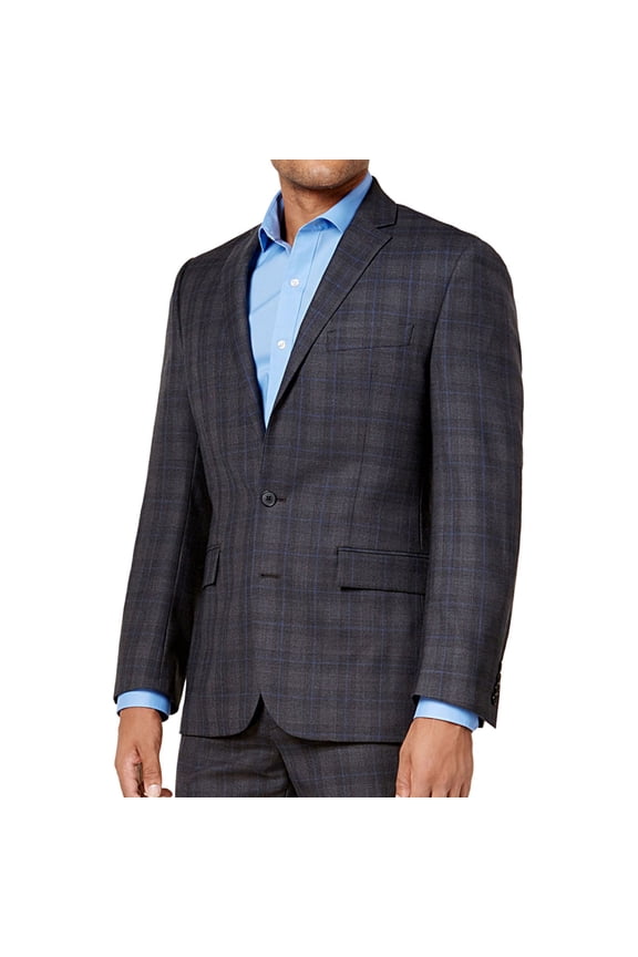 Ryan Seacrest Mens Plaid Modern-Fit Two Button Blazer Jacket, Grey, 36 Regular