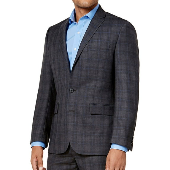 Ryan Seacrest Mens Plaid Modern-Fit Two Button Blazer Jacket, Grey, 40 Regular