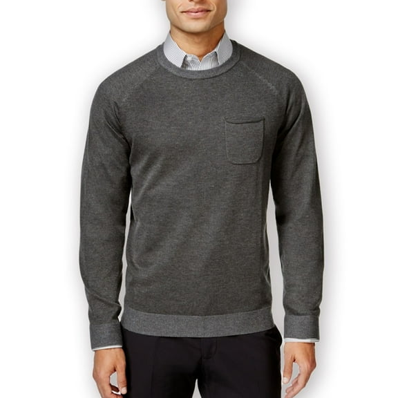 Ryan Seacrest Mens Pocket Crew Pullover Sweater, Grey, X-Large