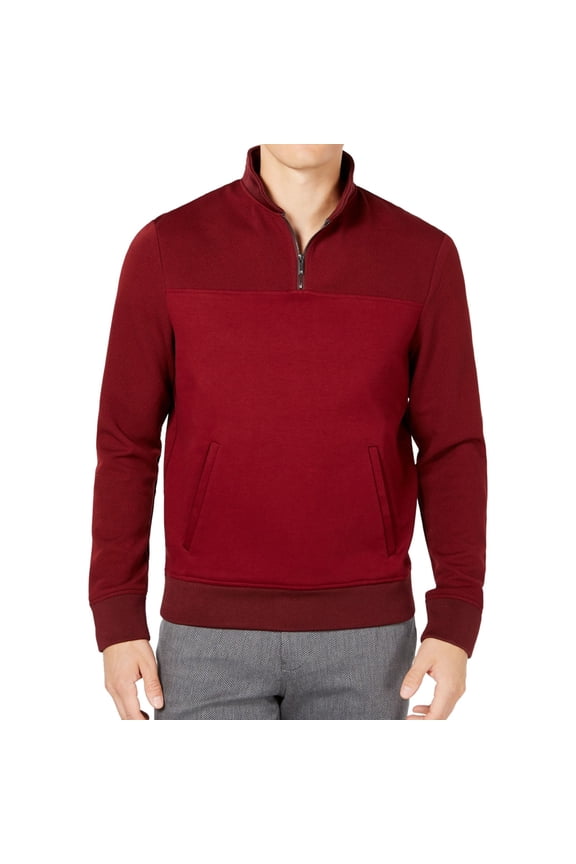 Ryan Seacrest Mens Quarter Zip Pullover Sweater, Red, Large