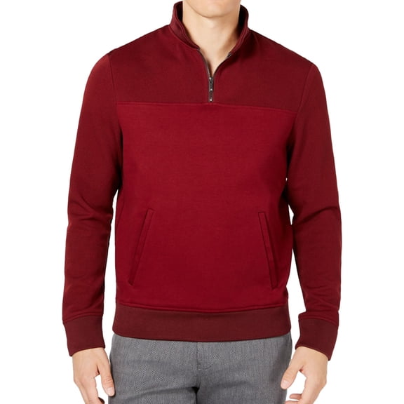 Ryan Seacrest Mens Quarter Zip Pullover Sweater, Red, X-Large