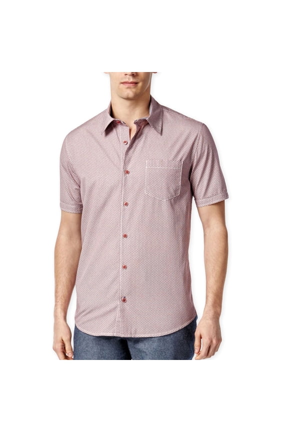 Ryan Seacrest Mens Rio Collection Campshirt Button Up Shirt, Red, Small