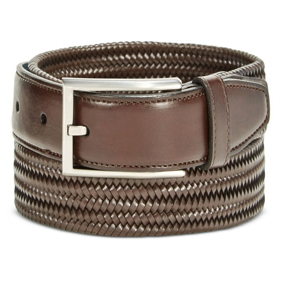 Ryan Seacrest Mens Stretch Braided Belt, Brown, 32